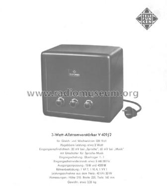 3-Watt-Allstromverstärker Ela V409/2; Telefunken (ID = 708898) Ampl/Mixer