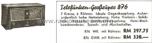 Gross-Super 876GWK ; Telefunken (ID = 1390711) Radio