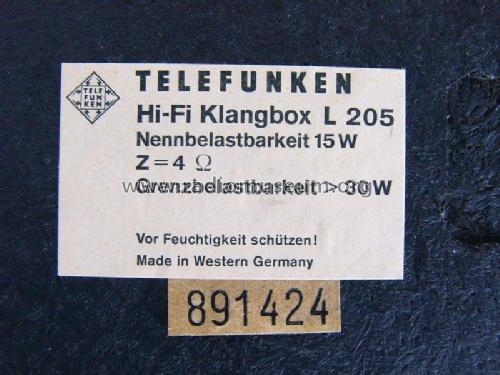 Hi-Fi-Lautsprecherbox L205; Telefunken (ID = 2152319) Speaker-P