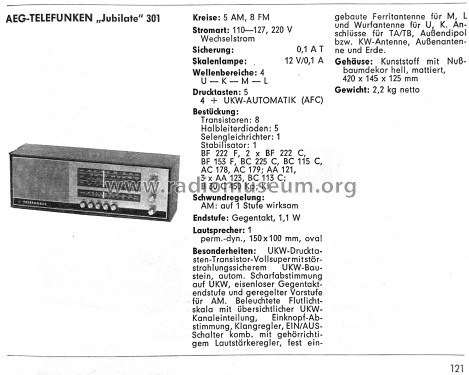 Jubilate 301; Telefunken (ID = 2882500) Radio