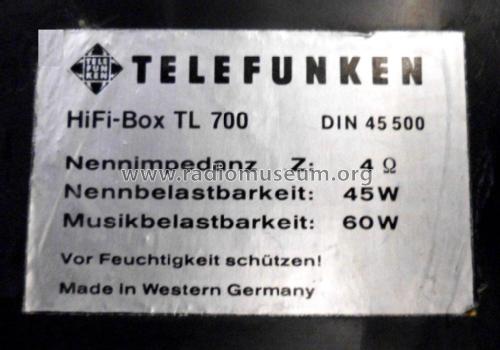 HiFi Lautsprecherbox TL 700; Telefunken (ID = 2364381) Parleur