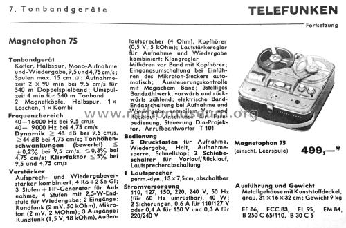 Magnetophon 75K-15 de Luxe; Telefunken (ID = 2182193) Ton-Bild