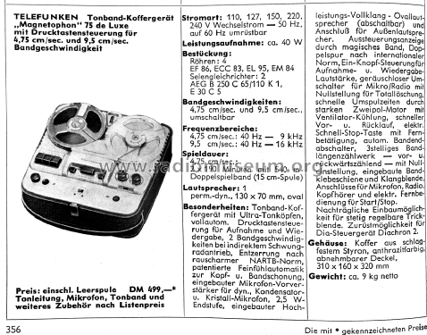 Magnetophon 75K-15 de Luxe; Telefunken (ID = 2182194) R-Player