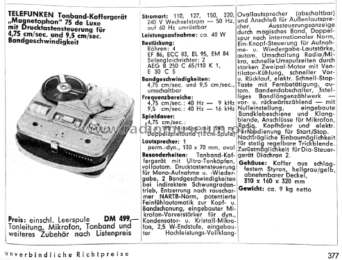Magnetophon 75K-15 de Luxe; Telefunken (ID = 2182195) Ton-Bild