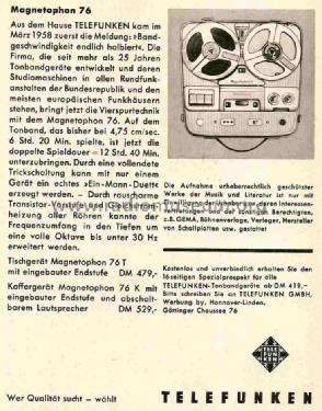 Magnetophon 76 de Luxe; Telefunken (ID = 852216) R-Player