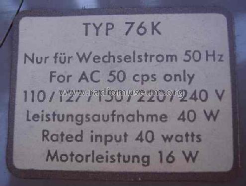 Magnetophon 76K; Telefunken (ID = 609516) R-Player
