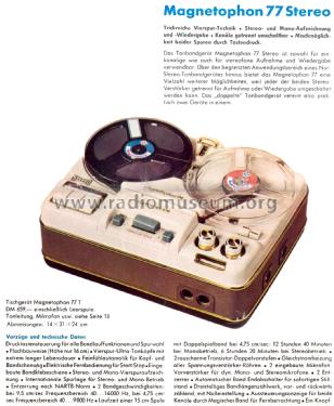 Magnetophon 77T Stereo; Telefunken (ID = 2448001) Sonido-V