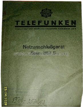 Netzanschlußgerät Spez. 2157 S.; Telefunken (ID = 1241124) Strom-V