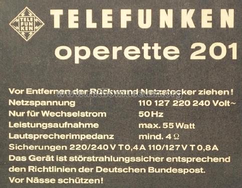 Operette HiFi 201; Telefunken (ID = 1767587) Radio