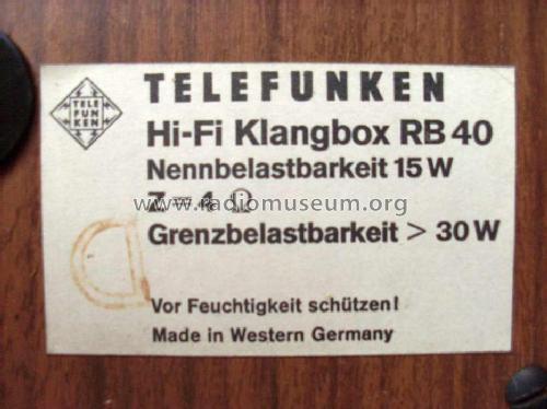 HiFi Lautsprecherbox - HiFi Klangbox RB 40; Telefunken (ID = 1040660) Speaker-P