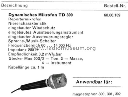Reportermikrofon TD300; Telefunken (ID = 310068) Microphone/PU