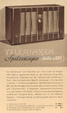 Spitzensuper 8001WK ; Telefunken (ID = 1752774) Radio