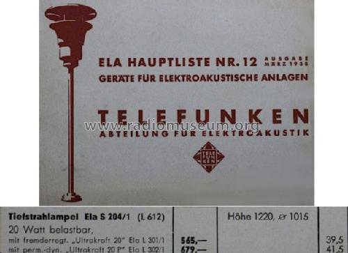 Tiefstrahlampel Ela S 204/1 ; Telefunken (ID = 1208248) Speaker-P