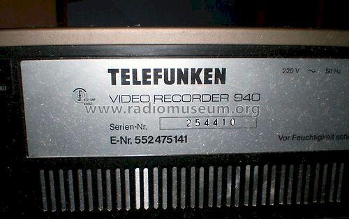 Video Recorder 940 E-Nr. 552 475141; Telefunken (ID = 1388740) R-Player