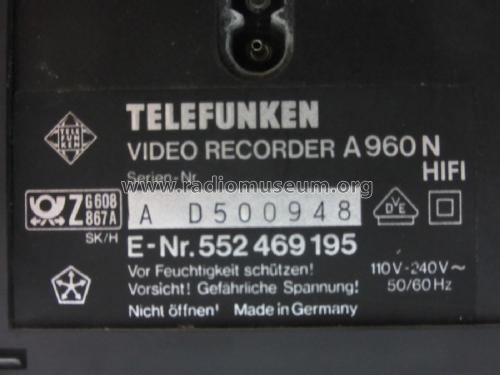 Videorecorder A 960 N HiFi; Telefunken (ID = 2799698) R-Player