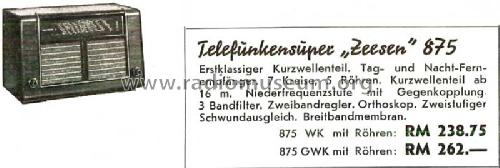 Zeesen 875GWK ; Telefunken (ID = 1390689) Radio