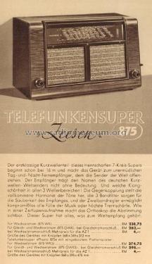 Zeesen 875GWK ; Telefunken (ID = 1752788) Radio