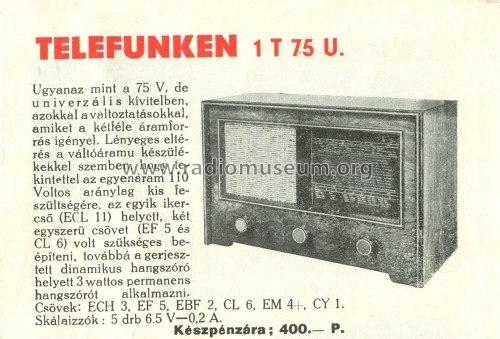 1T75U; Telefunken; Budapest (ID = 384323) Radio