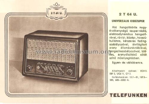 2T64U; Telefunken; Budapest (ID = 1498371) Radio