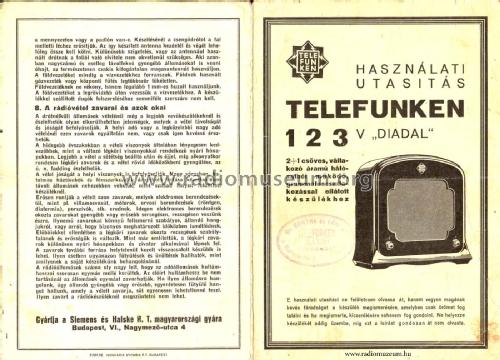 Diadal 123V; Telefunken; Budapest (ID = 2213067) Radio