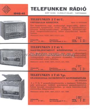 Középszuper 2T65V; Telefunken; Budapest (ID = 1622111) Radio