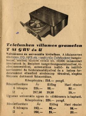 Villamos gramophon - Electric gramophon T41GRU; Telefunken; Budapest (ID = 2223115) Enrég.-R