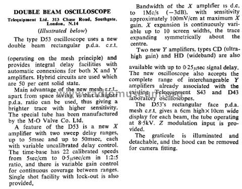 Dual Trace Oscilloscope D-53 ; Telequipment Ltd.; (ID = 2645424) Ausrüstung