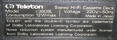 Stereo Hi-Fi Cassette Deck C380BL; Teleton Gruppe (ID = 1566029) Sonido-V