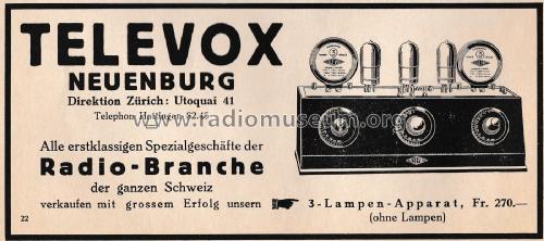 3-Röhrengerät ; Télévox TELEVOX SA; (ID = 2457323) Radio
