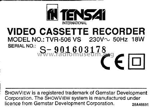 Video Cassette Recorder TVR-506 VS; Tensai brand (ID = 1498509) Enrég.-R