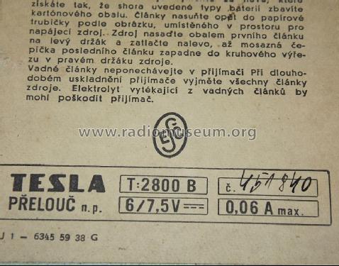 T-2800-B T58; Tesla; Praha, (ID = 1434639) Radio