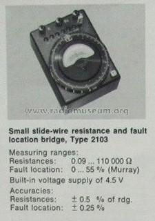 Small Slide-Wire Resistance and Fault Location Bridge 2103; Tettex, Elektrische (ID = 1817756) Equipment