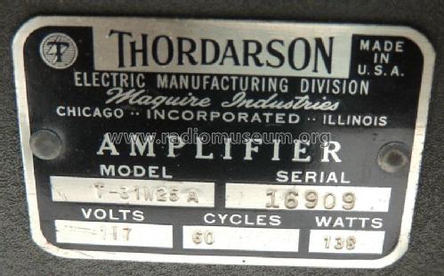 Amplifier T-31W25A; Thordarson Electric (ID = 1756417) Ampl/Mixer