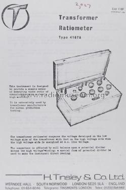 Transformer Ratiometer 4167A; Tinsley & Co. Ltd., (ID = 1730307) Equipment