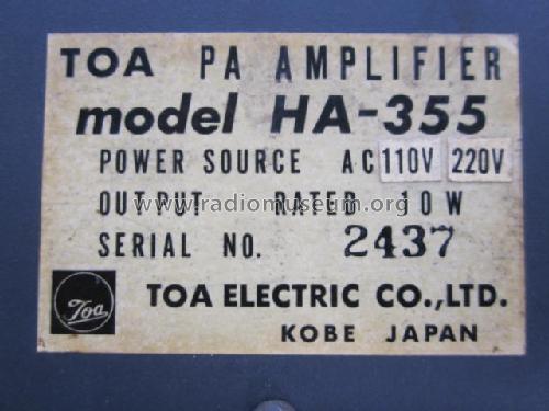 PA Amplifier HA-355; Toa Electric Co., (ID = 1130048) Ampl/Mixer