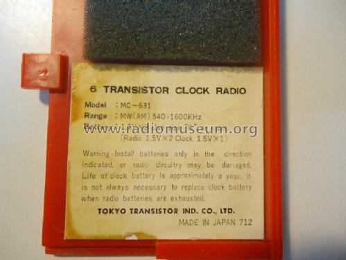 Candle All Transistor Clock Radio MC-631; Tokyo Transistor (ID = 1709219) Radio
