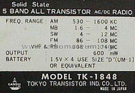 Candle 5 Band All Transistor TK-1848 ; Tokyo Transistor (ID = 545634) Radio