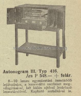 Autonogram III 416; Tonalit Gramophon Rt (ID = 2205642) Sonido-V