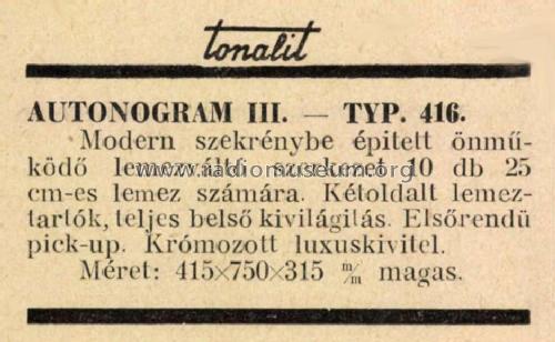 Autonogram III 416; Tonalit Gramophon Rt (ID = 2323816) Reg-Riprod