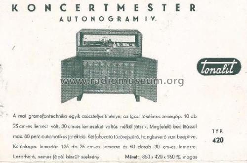 Autonogram IV.Koncertmester 420; Tonalit Gramophon Rt (ID = 2205792) Reg-Riprod