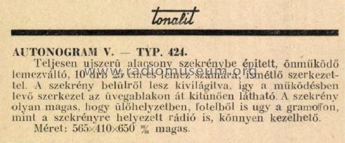 Autonogram V. 424; Tonalit Gramophon Rt (ID = 2323818) R-Player
