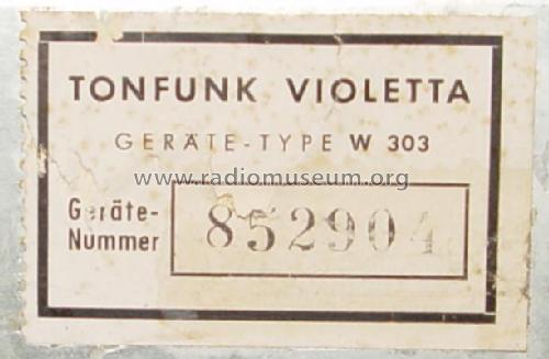Violetta W303 F 3; Tonfunk GmbH; (ID = 343118) Radio