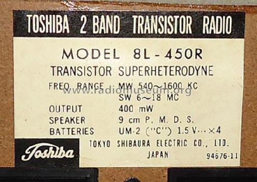 2 Band Superheterodyne 8L-450R; Toshiba Corporation; (ID = 1811568) Radio