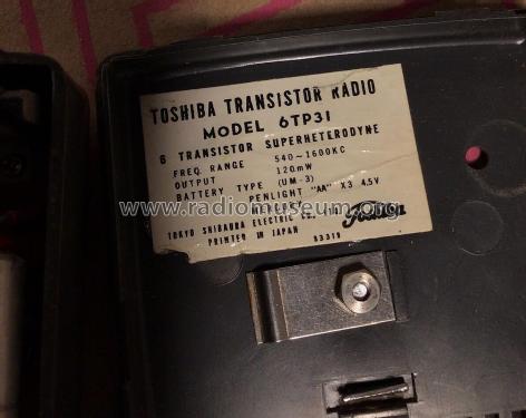 6 Transistor Superheterodyne 6TP31 Radio Toshiba Corporation 6 Transistor Superheterodyne 6TP31 Radio Toshiba Corporation