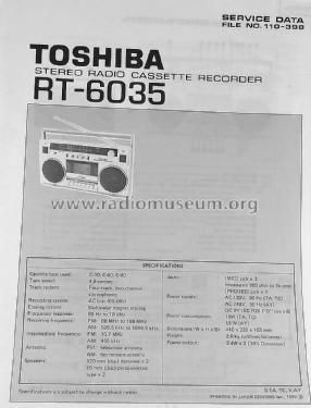 AM/FM Stereo Radio Cassette Recorder RT-6035; Toshiba Corporation; (ID = 1642185) Radio