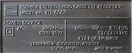 AM-FM Stereo Radio Cassette Recorder RT-6066; Toshiba Corporation; (ID = 2056393) Radio
