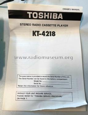 AM/FM Stereo Radio Cassette Player KT-4218; Toshiba Corporation; (ID = 2978649) Radio