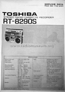 AM FM SW1 SW2 Stereo Radio Cassette Recorder RT-8290S; Toshiba Corporation; (ID = 1807402) Radio