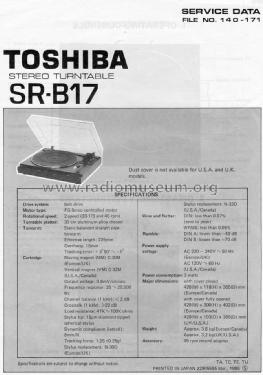 Belt Drive Automatic SR-B17; Toshiba Corporation; (ID = 1641993) R-Player
