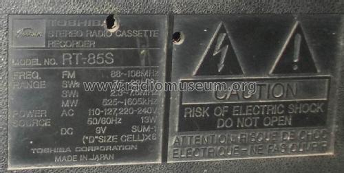 BomBeat 85 Stereo Radio Cassette Recorder RT-85S; Toshiba Corporation; (ID = 2075856) Radio